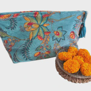 Freya Velvet Cosmetic Bag  Aqua