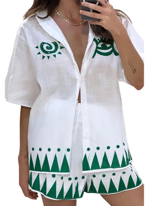 Cairo Short Set White & Green