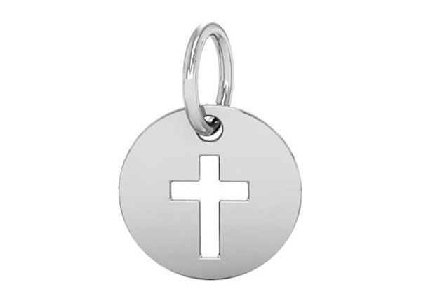 S/S Interchangeable Round Cut Out Cross Drop Charm