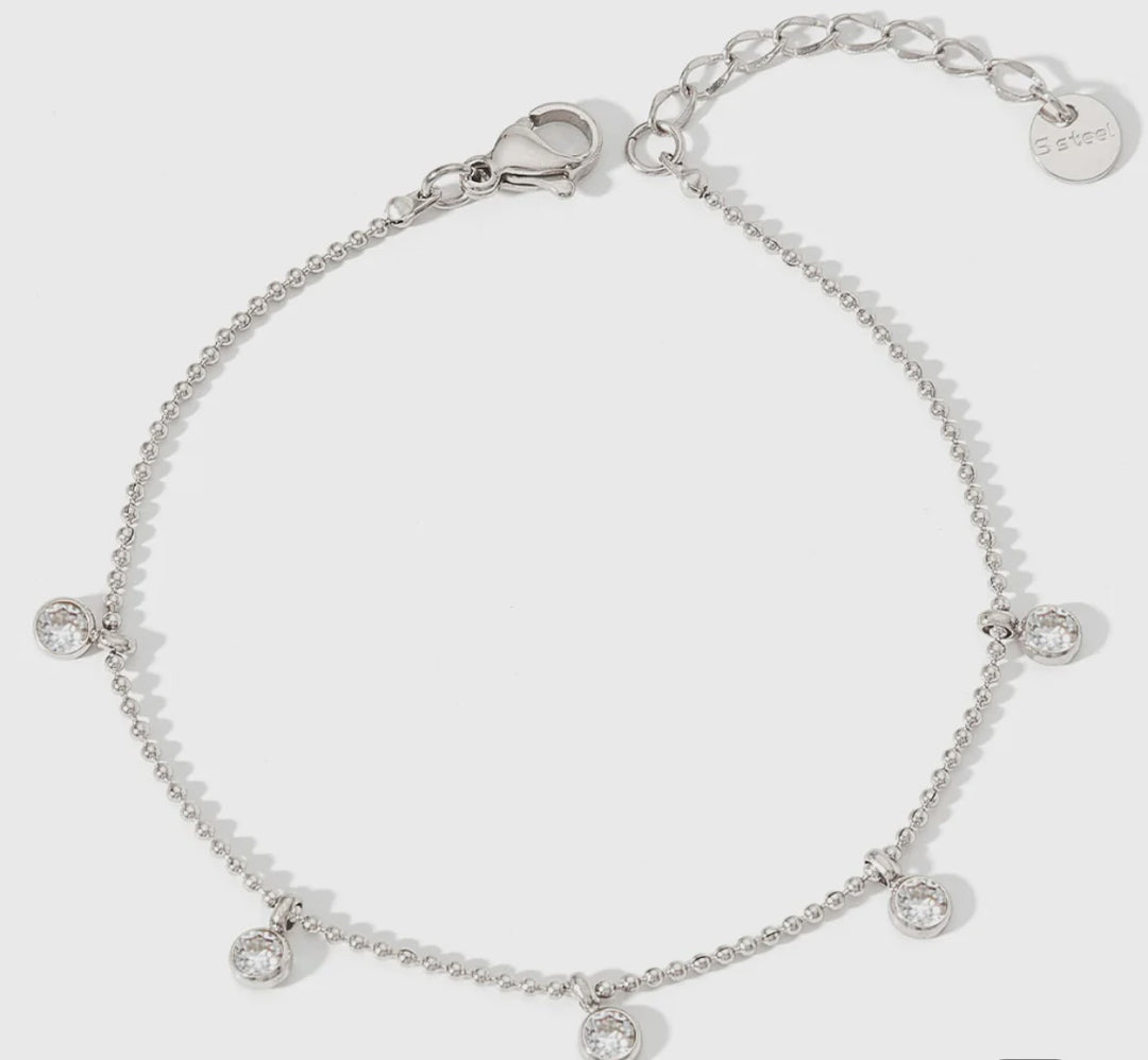 Boho & Mala Clear Stainless Steel Anklet CZ
