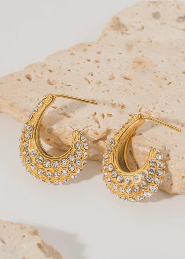 Boho Mala Stainless Steel Gold Plated Stud Earrings with CZ