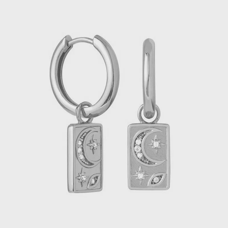Boho & Mala Sterling Silver Hoop Universe Huggie Earrings
