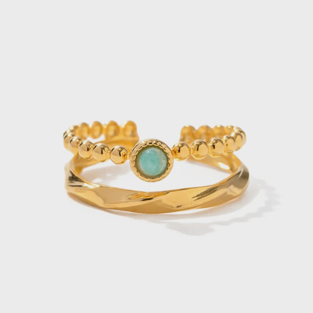 Boho & Mala 18k Gold Ring Stainless Steel Green Stone (adjustable)