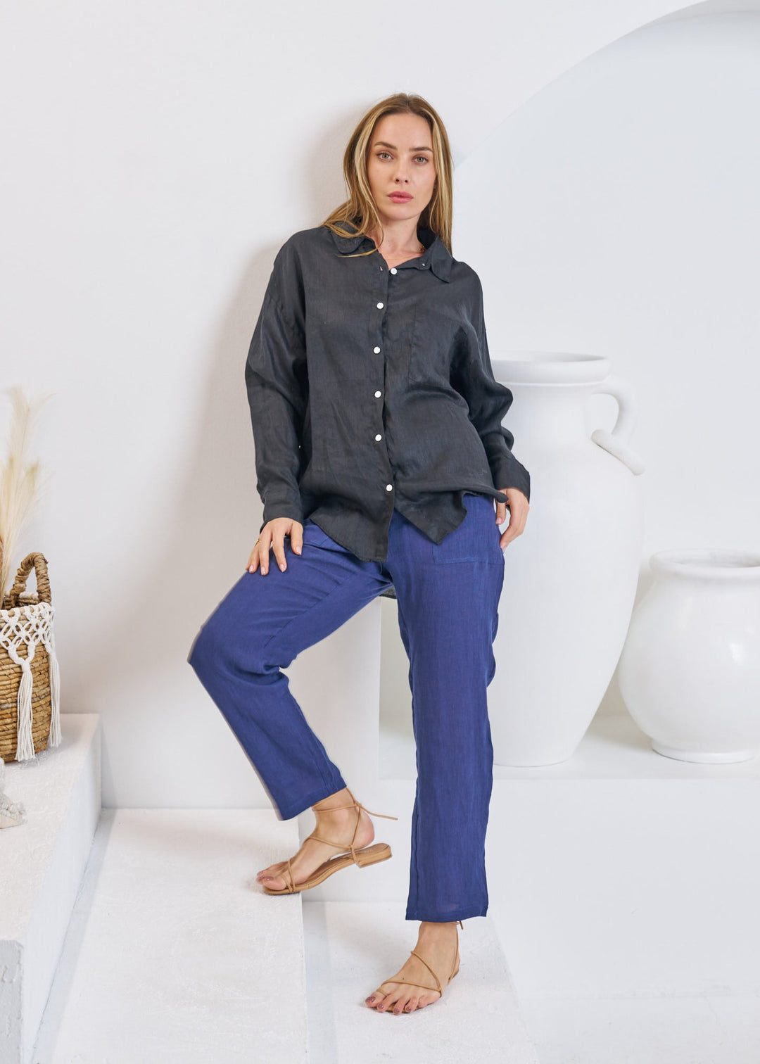 Millie Linen Shirt Gunmetal