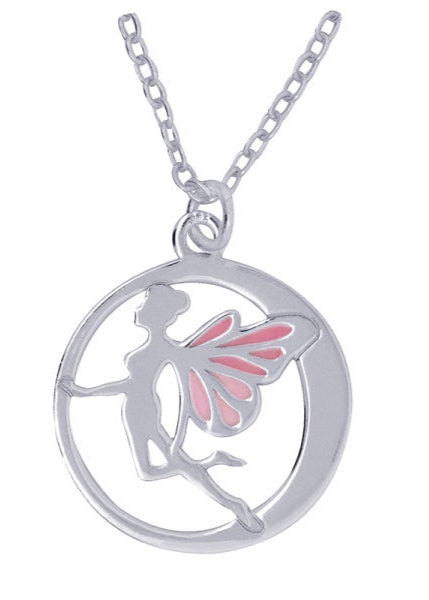 S/S Fairy Pendant With Pink Enamel Wings