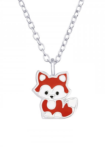 S/S Enamel Fox Pendant With 40cm Chain + 5cm Extender