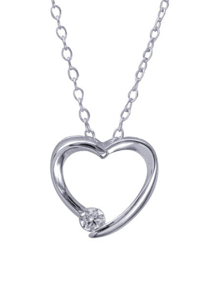 S/S White Cz Open Heart Pendant With 40cm Chain + 5cm Extender