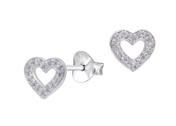 S/S White Cz Open Heart Studs