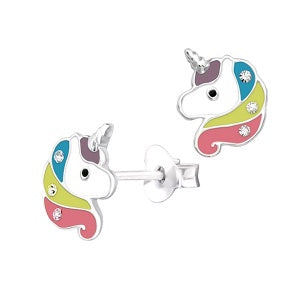 S/S Epoxy Unicorn Studs With Crystals