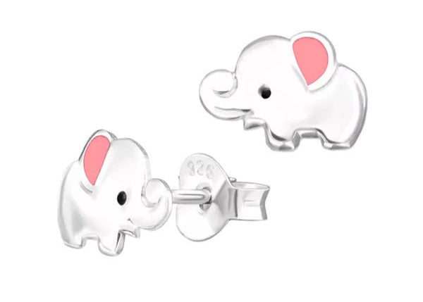 S/S Elephant Studs With Pink Enamel