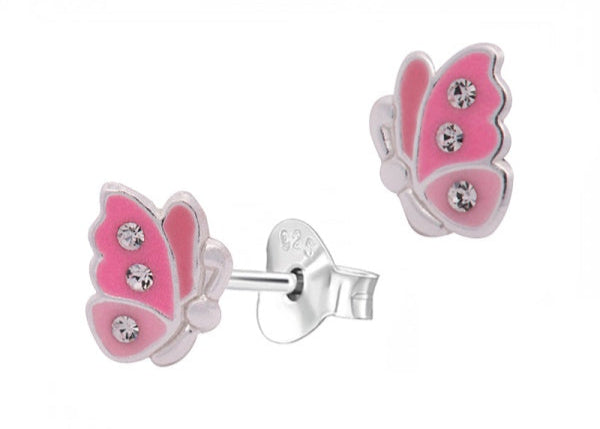 S/S Pink Enamel & Crystal Butterfly Studs