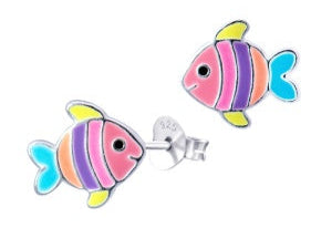 S/S Enamel Rainbow Fish Studs