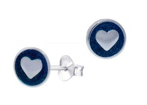 S/S Blue Enamel Studs With Heart