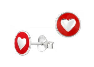 S/S Red Enamel Studs With Heart