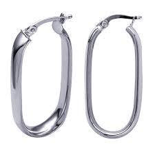 S/S Rhodium Fancy Oval Hoop Earrings