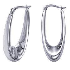 S/S Rhodium Fancy Tapered Oval Hoop Earrings