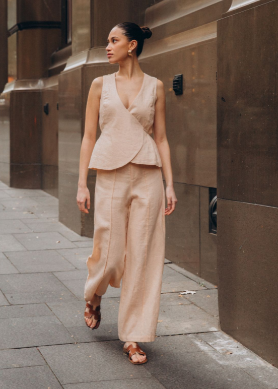 Camilla Front Seamed Linen Pant Cream