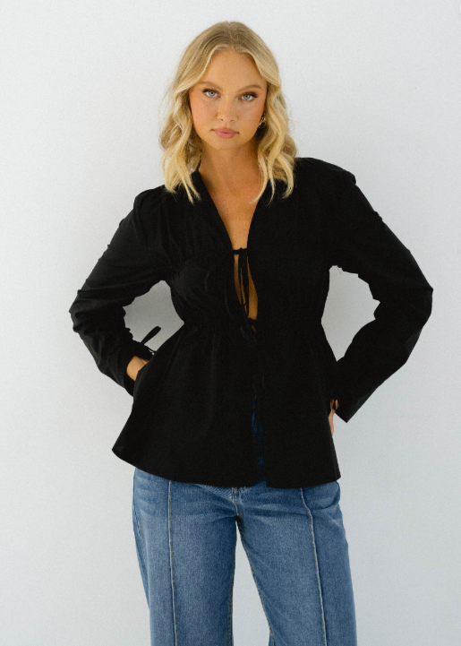 Hemway Tie Blouse Black
