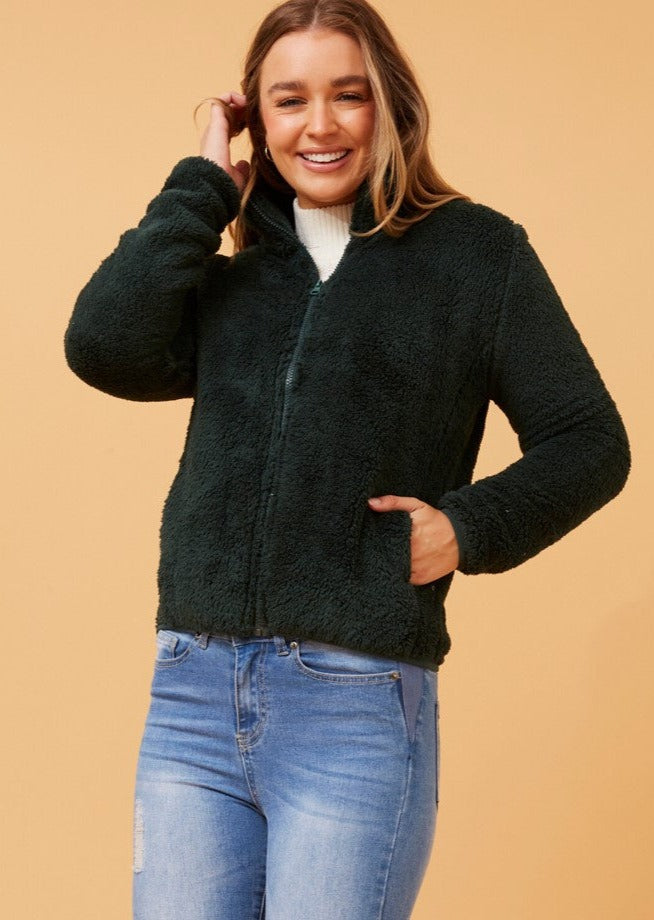 Amelia Teddy Jacket Forrest Green