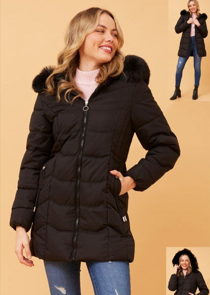 Frankie Faux Fur Puffer Jacket Black