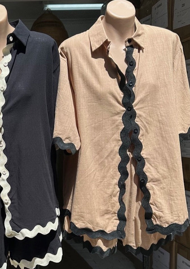 Annie Scalloped Short Set Tan