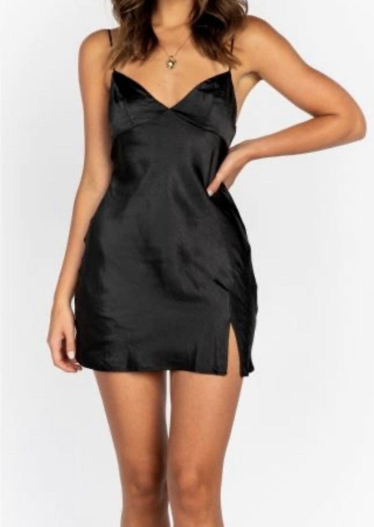 Carrie Satin Mini Dress Black