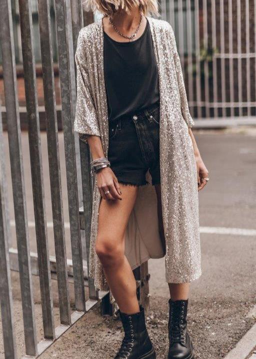Give Me Sparkle Sequin Kimono Beige