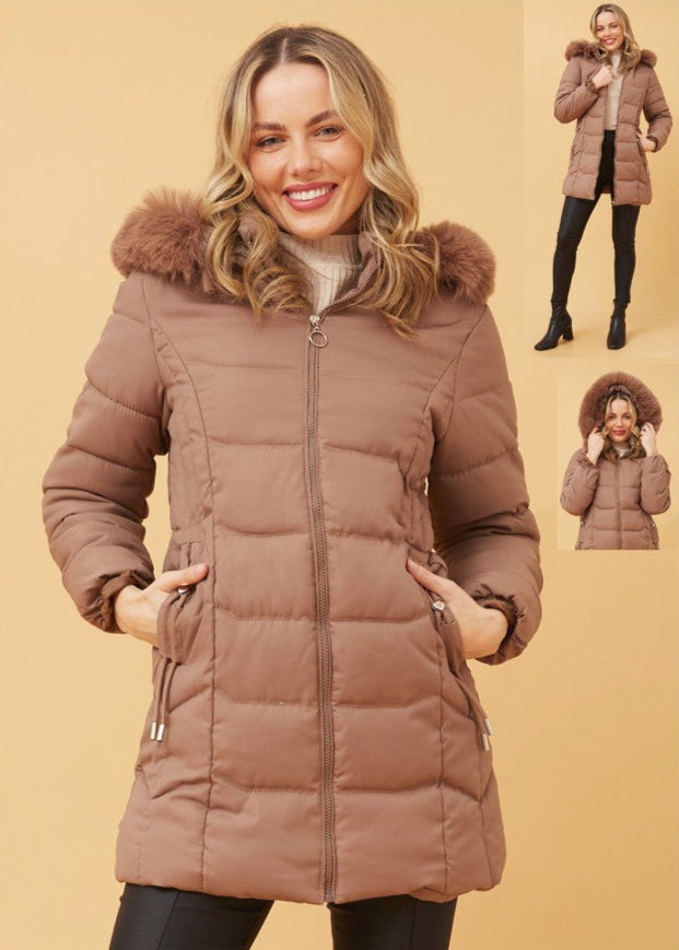 Frankie Faux Fur Puffer Jacket Mocha