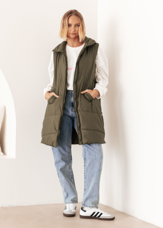 Be Impressed Puffer Vest Khaki