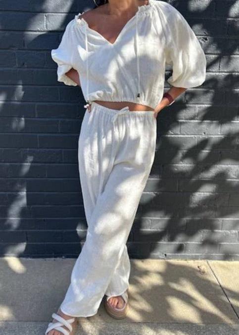 Elements Collection Linen Pant White