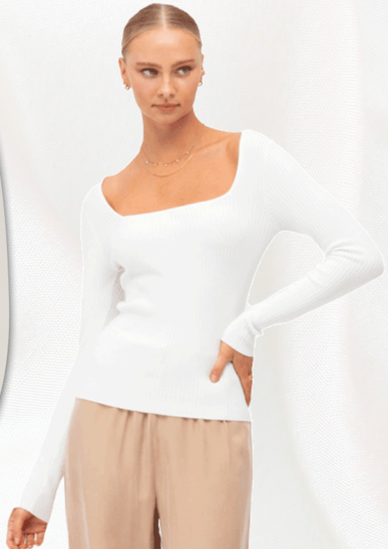 Peony Knit Top White