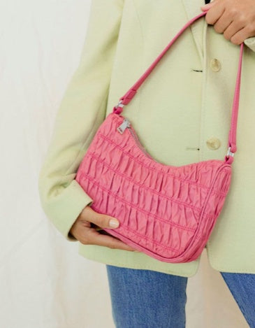 SASHA RUCHED BAGUETTE BAG HOT PINK