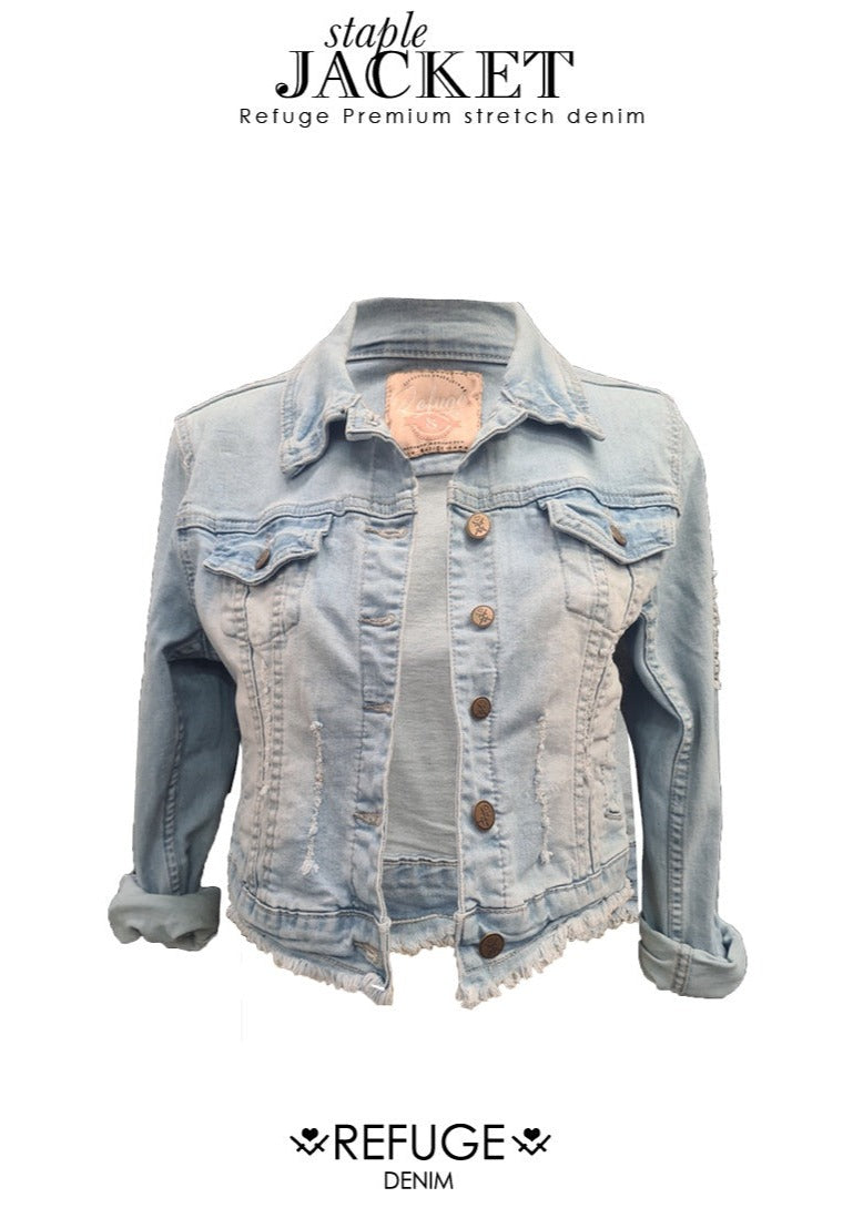 Refuge Rip Airforce Blue Crop Denim Jacket