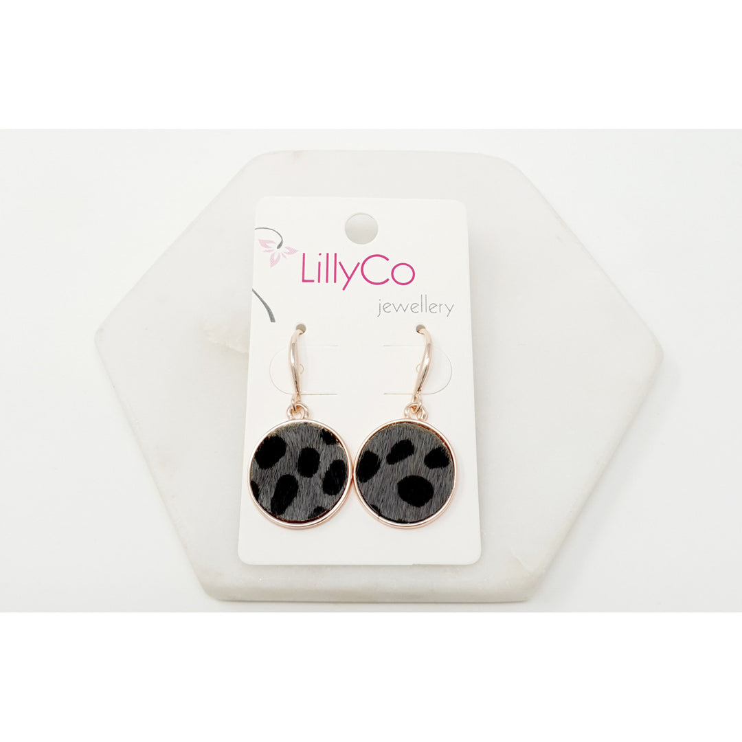 LillyCo Rose Gold Plating with Grey Animal Print Earring