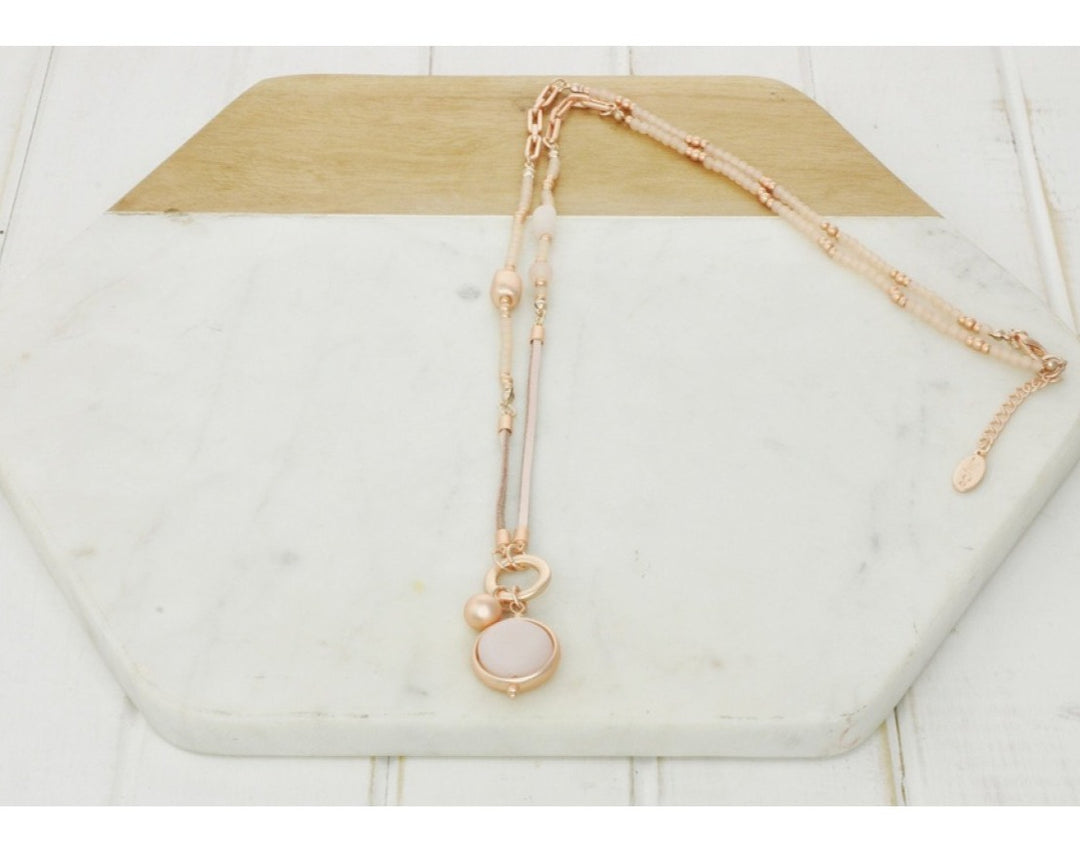 LillyCo Rose & Pink Stone Necklace