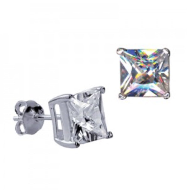 SS Square CZ Studs 8mm