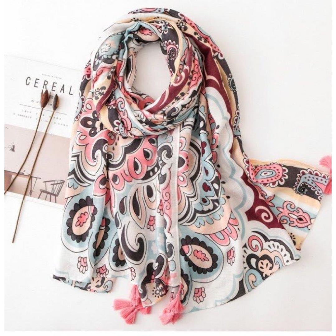 LillyCo White Yellow Pattern Scarf