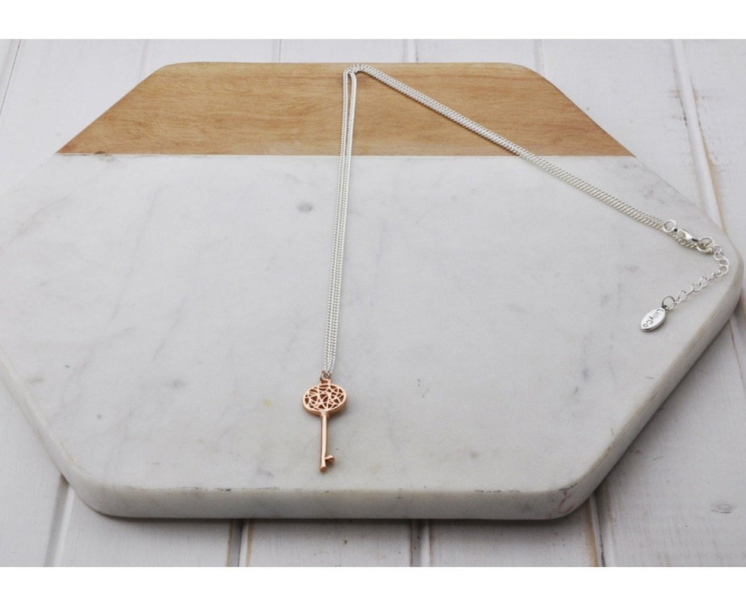 LillyCo Silver Chain Rose Gold Key Necklace