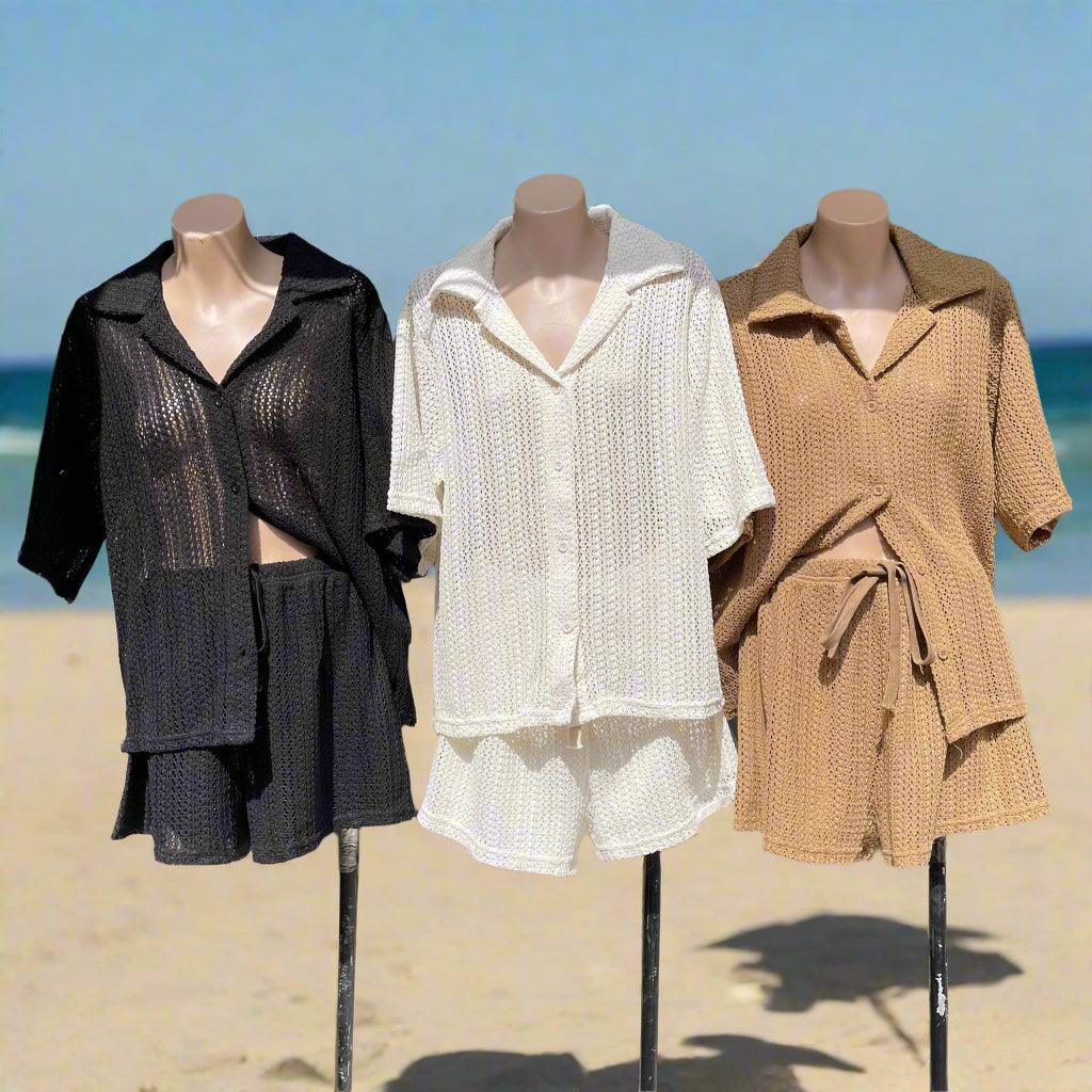 Maldives Crochet Short Set Tan