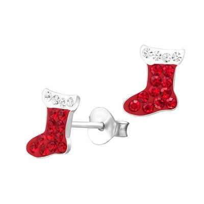 SS Crystal Christmas Stocking Stud Earrings