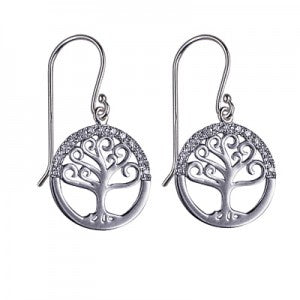 S/S Tree of Life Earrings w/- CZ