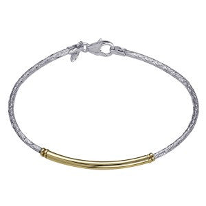 S/S Italian Braided Bracelet with Hard Gold Plate Bar