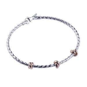 S/S Italian Braided Bracelet with Pink Hard Knot Plate Spacers