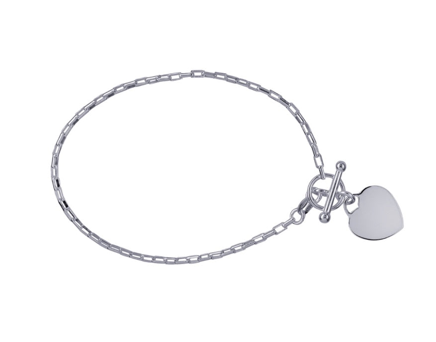SS Italian Cable Bracelet w T Bar & Heart 19cm