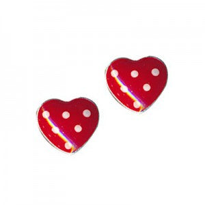 S/S Red and White Spot Enamel Heart Studs