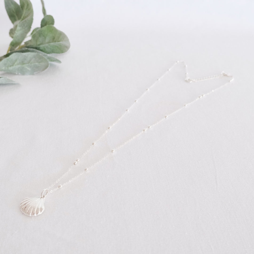 Long Silver Shell Pendant Necklace