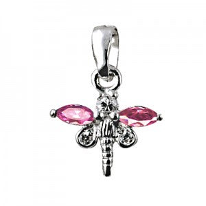 SS Pink CZ & Dragon Fly Pendant