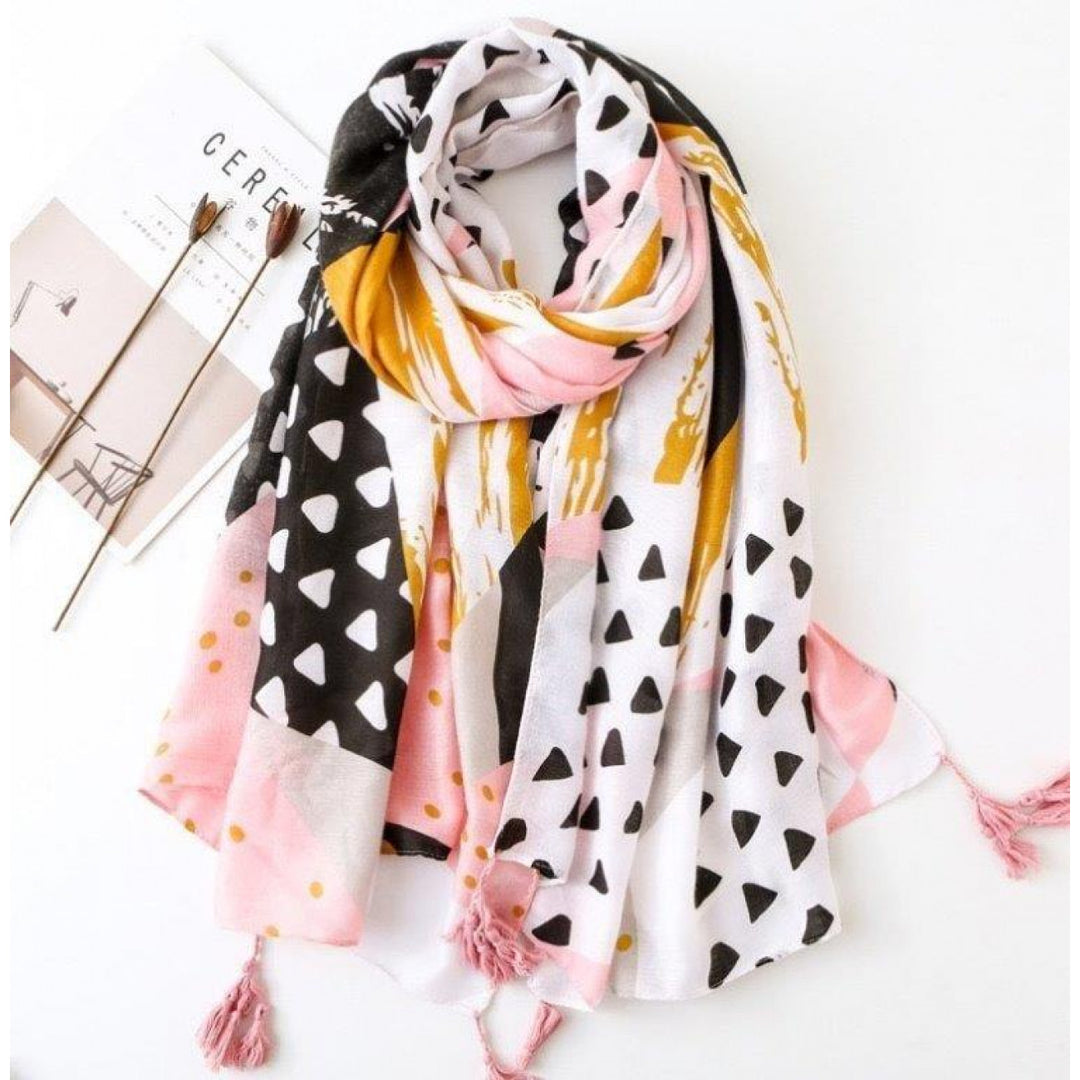 LillyCo White Black Pink Heart Scarf