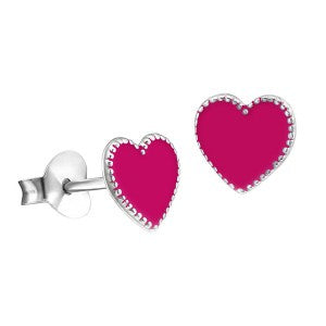 S/S Hot Pink Enamel Heart Studs