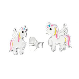 SS Enamel Unicorn Flying Earrings